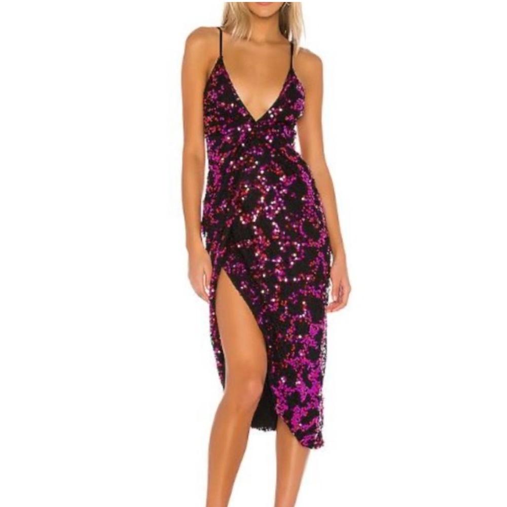 h:ours Black and Fuchsia Sequin Midi Dress